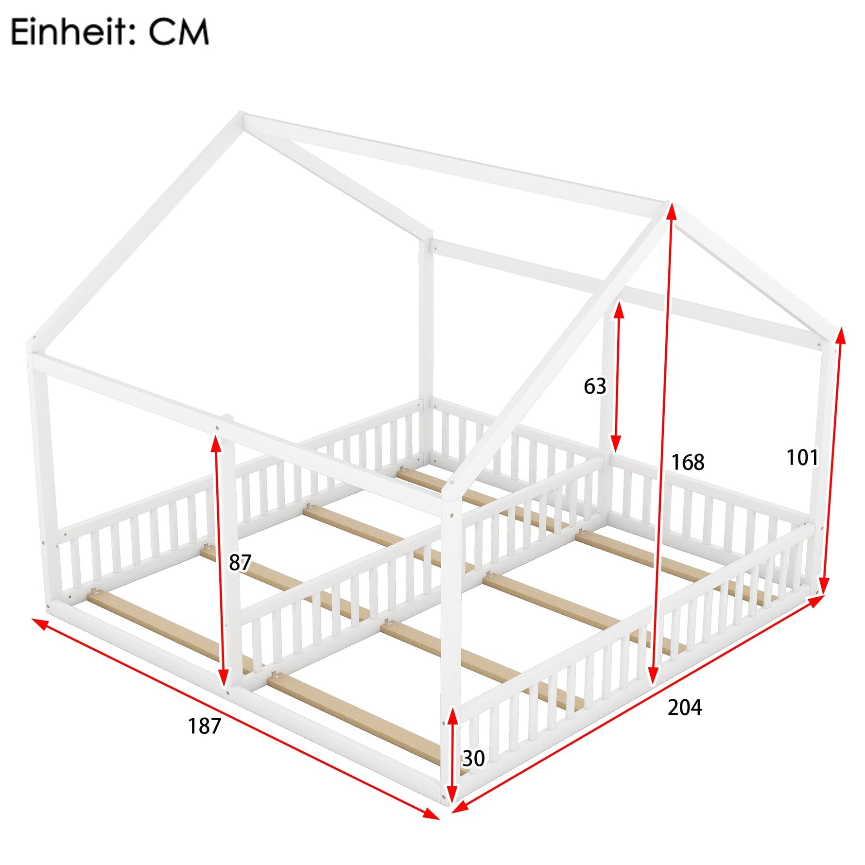 2-in-1 House Bed, 90x200cm Single Flat Bed, White