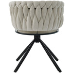 Velvet Dining Chair Set of 4 Swivel Metal Legs - Beige