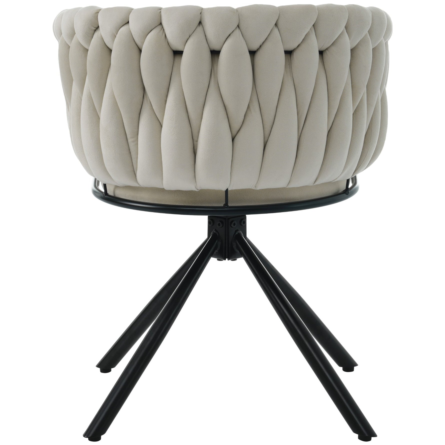 Velvet Dining Chair Set of 4 Swivel Metal Legs - Beige