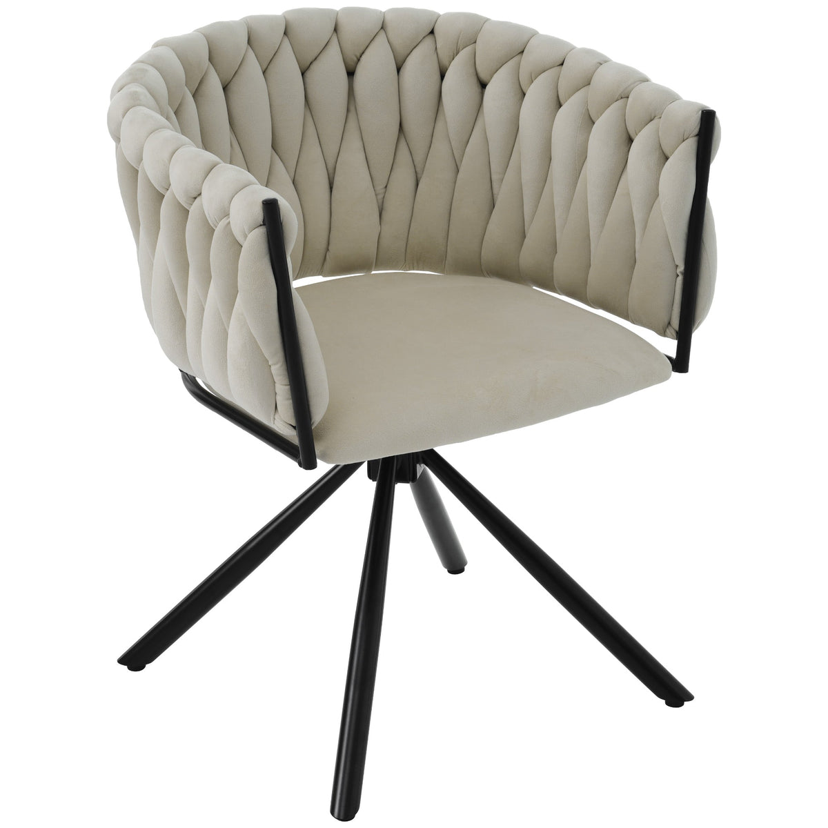 Velvet Dining Chair, Set of 6 Luxury Swivel Leisure Chairs with Metal Legs, Beige Velvet