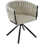 Velvet Dining Chair Single Swivel Metal Legs Beige