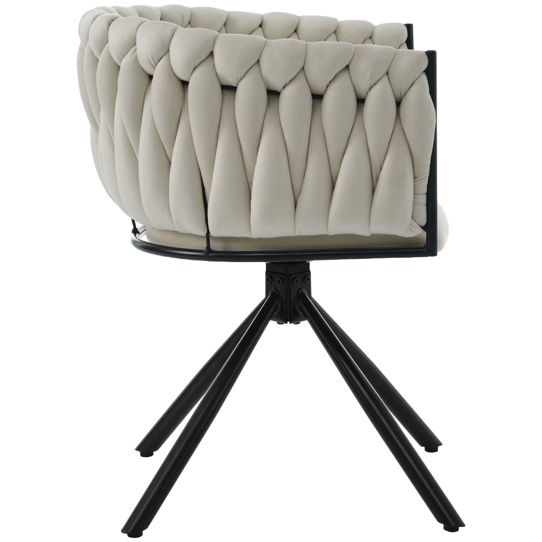 Velvet Dining Chair Set of 4 Swivel Metal Legs - Beige