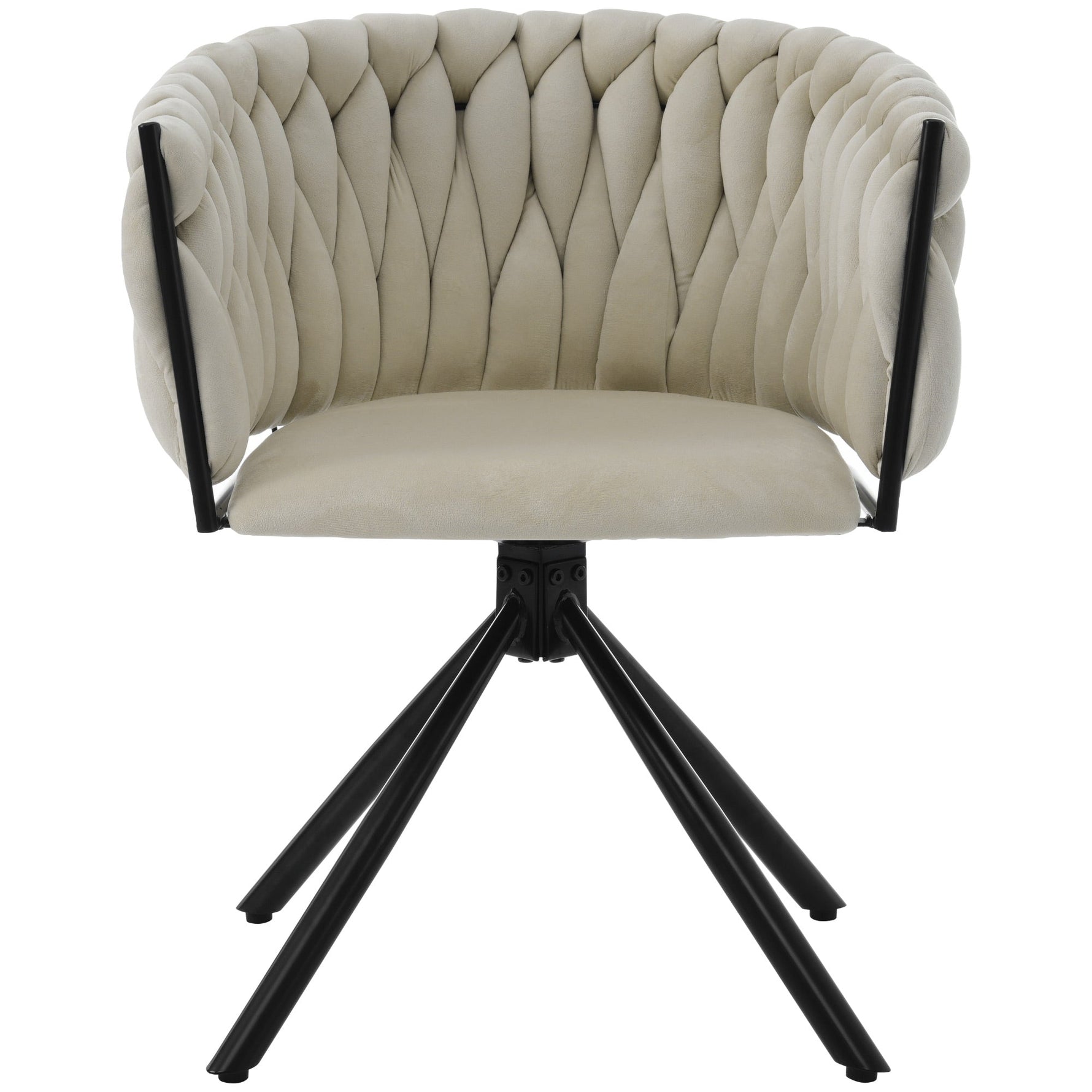 Velvet Dining Chair Set of 4 Swivel Metal Legs - Beige