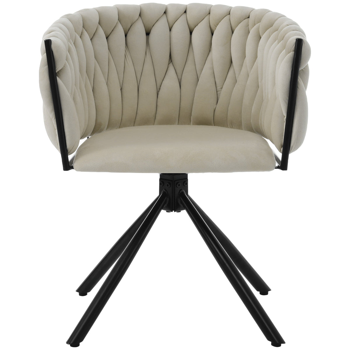 Velvet Dining Chair, Set of 2 Luxury Swivel Chairs with Metal Legs, Beige
