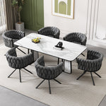 Velvet Swivel Dining Chairs, Set of 6, Leisure Armchair with Metal Legs, Grey Velvet