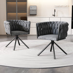 Swivel Dining Chair, Set of 2, Luxury Leisure Chair with Metal Legs, Grey Velvet