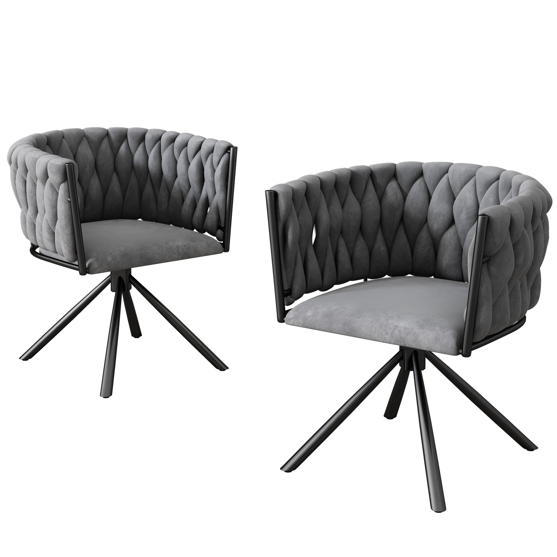 Swivel Dining Chair, Set of 2, Luxury Leisure Chair with Metal Legs, Grey Velvet