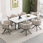 Velvet Dining Chair Set of 4 Swivel Metal Legs - Beige