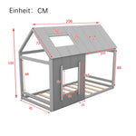 90 x 200 Children's Bed, House-Shaped with Roof and Window, Dark Grey and Light Grey