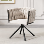 Velvet Dining Chair Single Swivel Metal Legs Beige