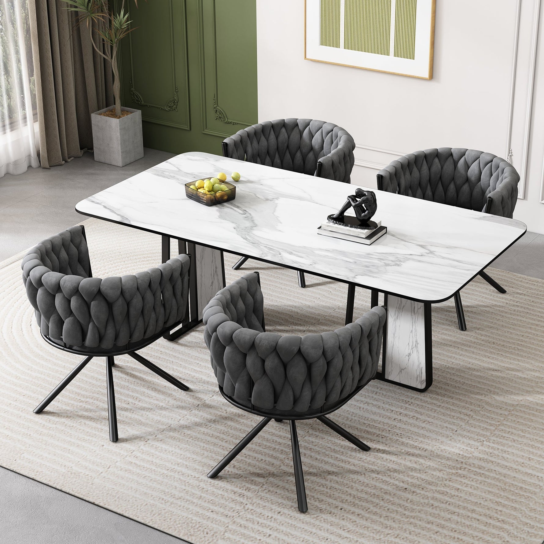 Velvet Swivel Dining Chairs, Set of 6, Leisure Armchair with Metal Legs, Grey Velvet