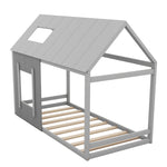 90 x 200 Children's Bed, House-Shaped with Roof and Window, Dark Grey and Light Grey