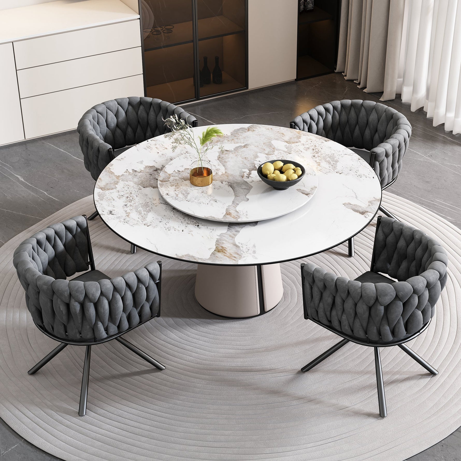 Velvet Swivel Dining Chairs, Set of 6, Leisure Armchair with Metal Legs, Grey Velvet