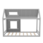 90 x 200 Children's Bed, House-Shaped with Roof and Window, Dark Grey and Light Grey