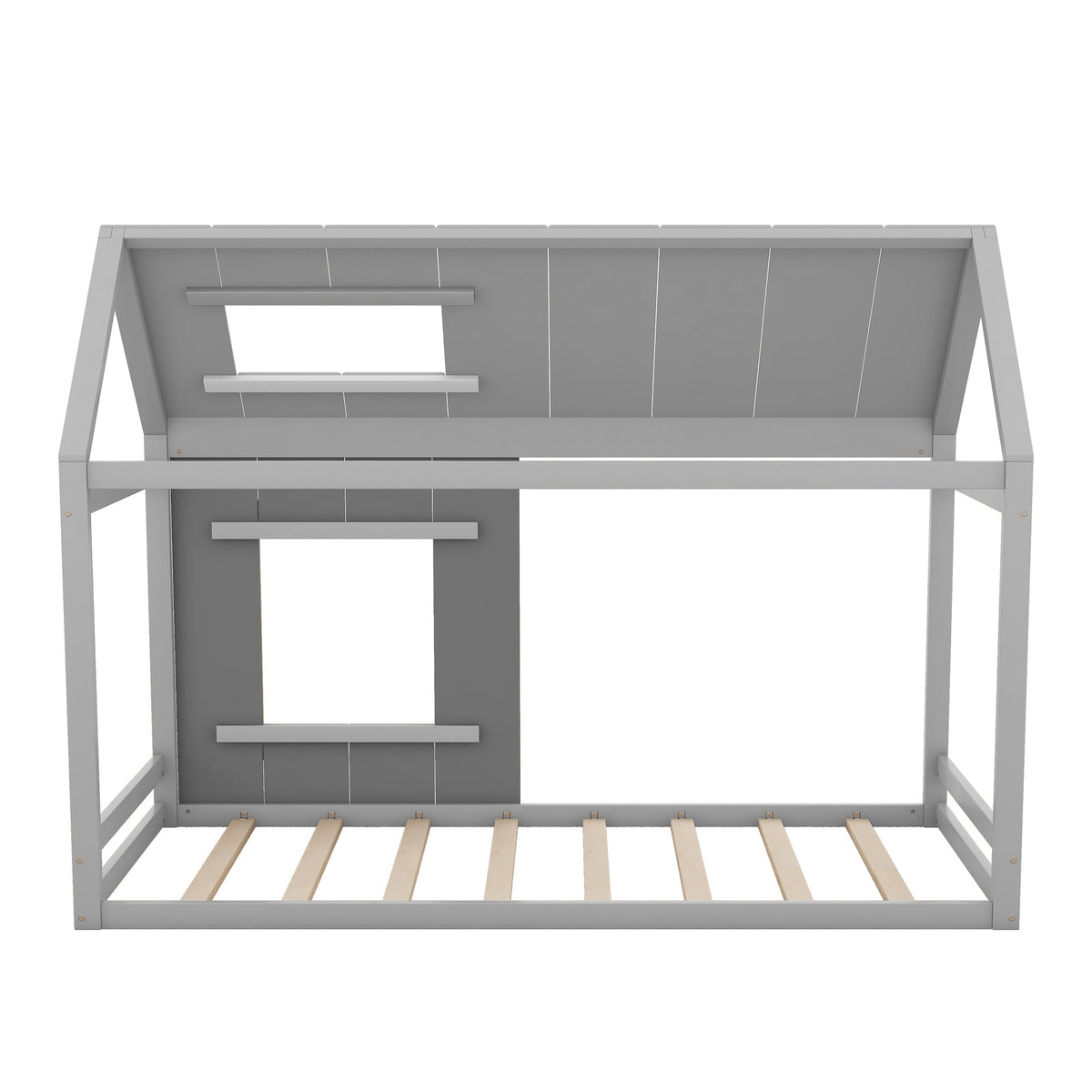 90 x 200 Children's Bed, House-Shaped with Roof and Window, Dark Grey and Light Grey