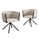 Velvet Dining Chair, Set of 2 Luxury Swivel Chairs with Metal Legs, Beige