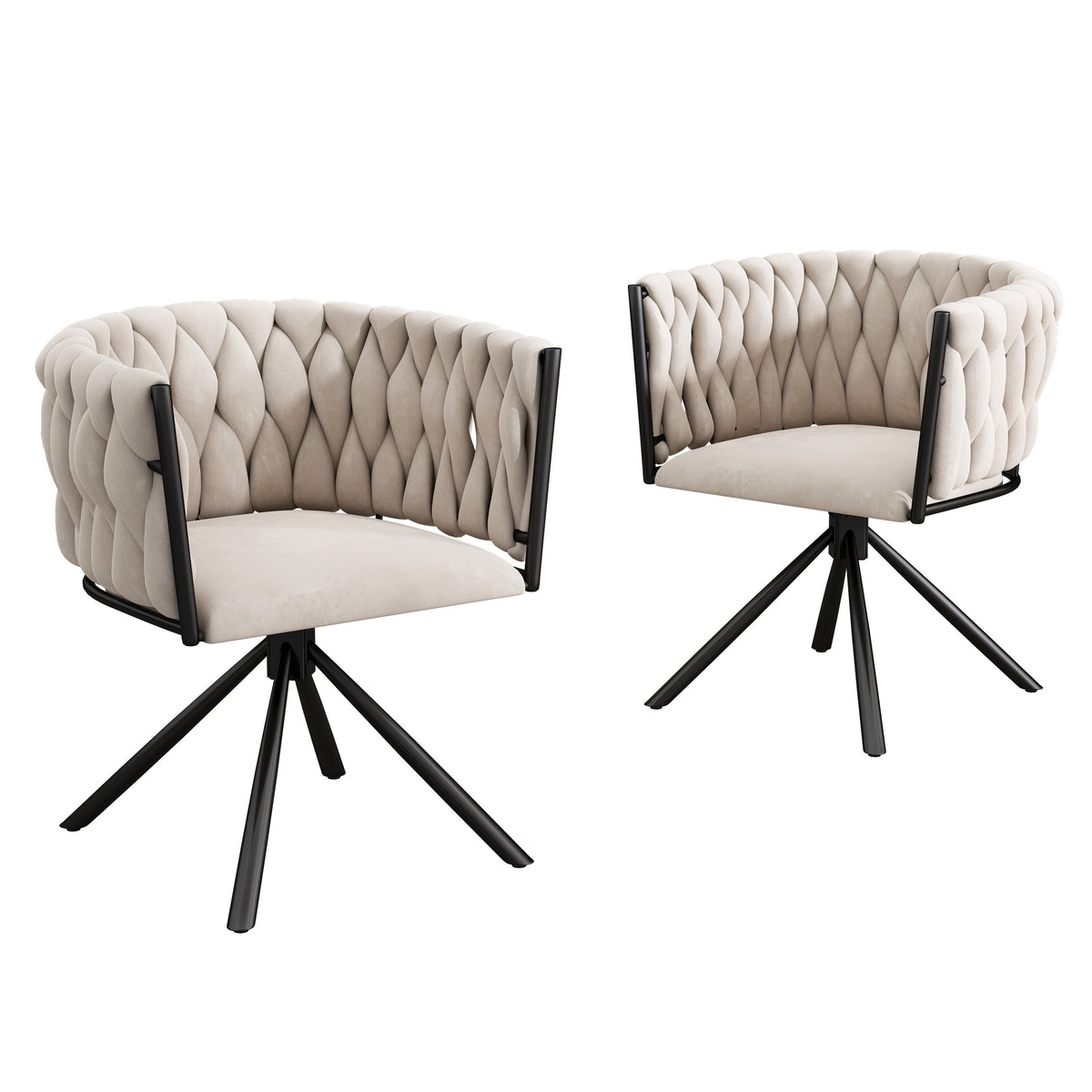 Velvet Dining Chair, Set of 2 Luxury Swivel Chairs with Metal Legs, Beige