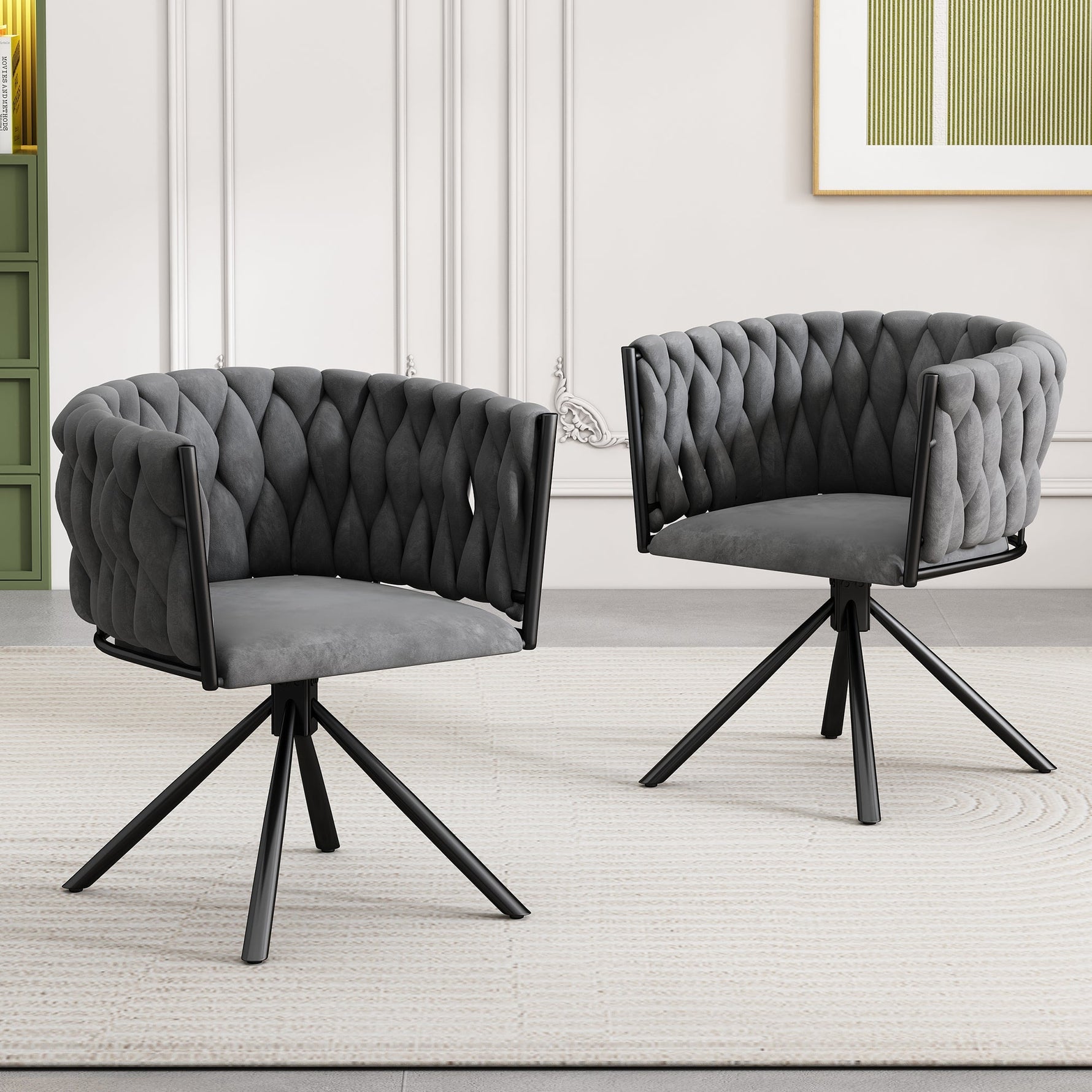 Swivel Dining Chair, Set of 2, Luxury Leisure Chair with Metal Legs, Grey Velvet