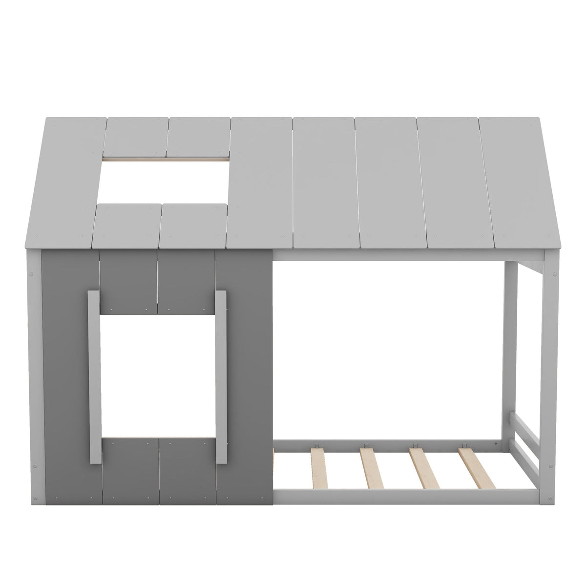 90 x 200 Children's Bed, House-Shaped with Roof and Window, Dark Grey and Light Grey