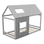 90 x 200 Children's Bed, House-Shaped with Roof and Window, Dark Grey and Light Grey