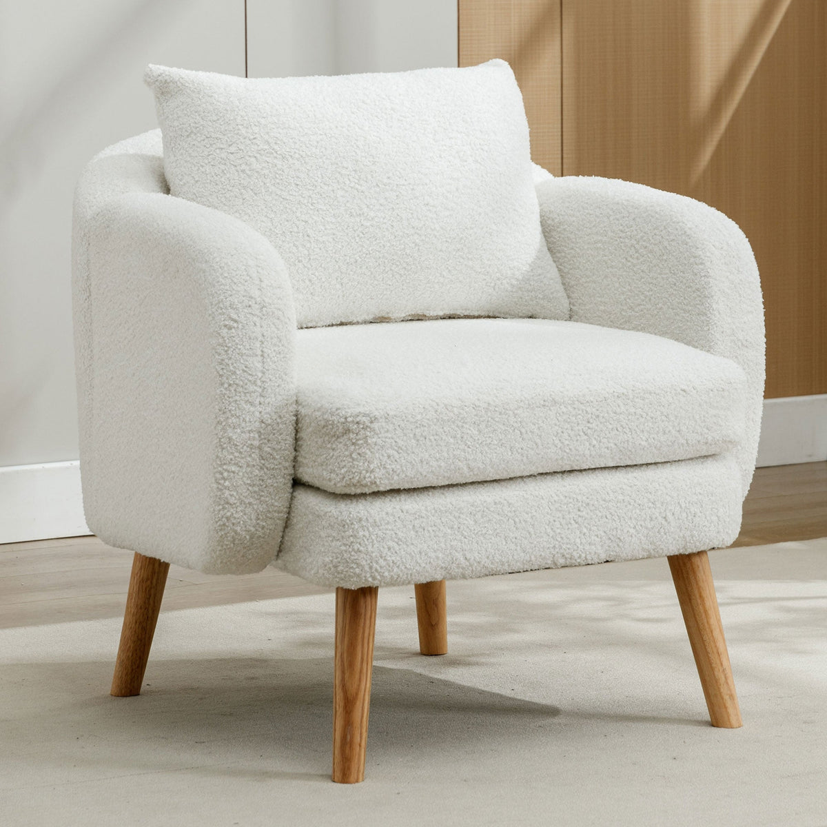 Teddy Velvet Armchair, Modern Simple Thick Cushion, Upholstered, Solid Wood Leg