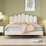 Upholstered Double Bed, 140x200cm with Headboard & Slatted Frame, Beige Velvet