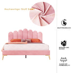 Upholstered Double Bed, 140x200cm, Headboard & Slatted Frame, Velvet Pink