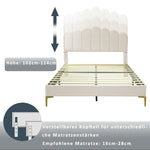 Upholstered Double Bed, 140x200cm with Headboard & Slatted Frame, Beige Velvet