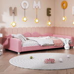 Children's Bed Upholstered 90*200cm, Multifunctional Sofa Bed with Backrest and Armrests, Teddy Fabric Pink