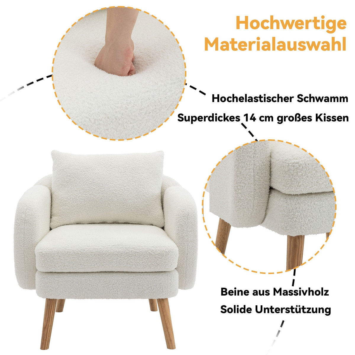 Teddy Velvet Armchair, Modern Simple Thick Cushion, Upholstered, Solid Wood Leg
