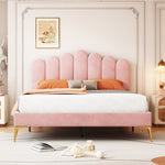 Upholstered Double Bed, 140x200cm, Headboard & Slatted Frame, Velvet Pink