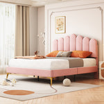 Upholstered Double Bed, 140x200cm, Headboard & Slatted Frame, Velvet Pink