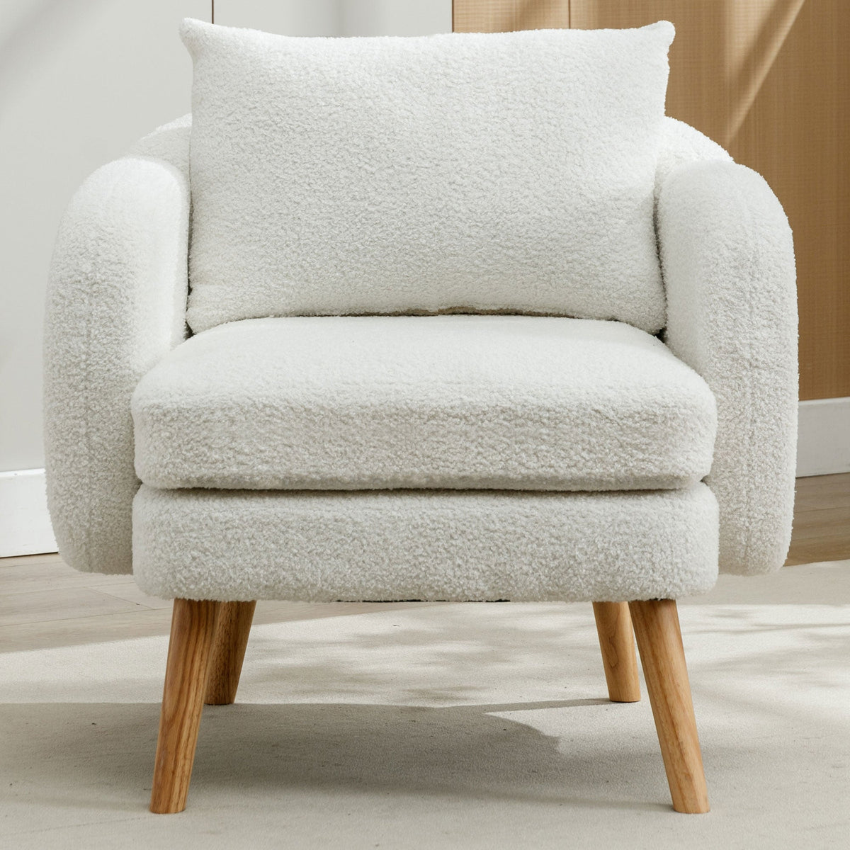 Teddy Velvet Armchair, Modern Simple Thick Cushion, Upholstered, Solid Wood Leg