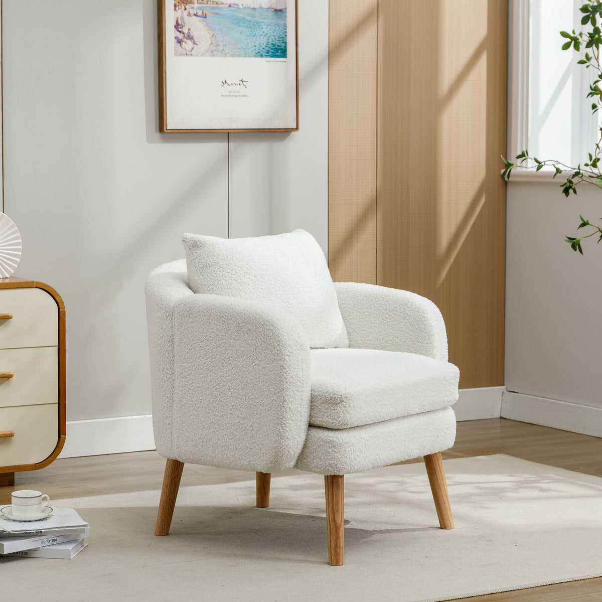 Teddy Velvet Armchair, Modern Simple Thick Cushion, Upholstered, Solid Wood Leg