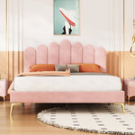 Upholstered Double Bed, 140x200cm, Headboard & Slatted Frame, Velvet Pink