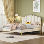 Upholstered Double Bed, 140x200cm with Headboard & Slatted Frame, Beige Velvet