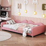 Children's Bed Upholstered 90*200cm, Multifunctional Sofa Bed with Backrest and Armrests, Teddy Fabric Pink