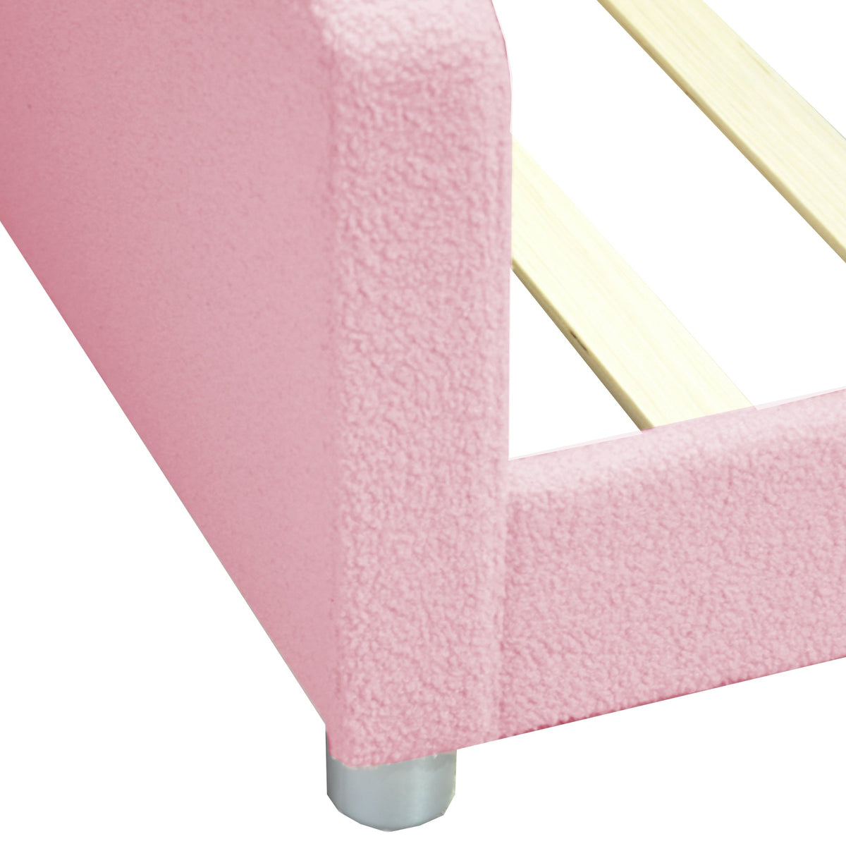 Children's Bed Upholstered 90*200cm, Multifunctional Sofa Bed with Backrest and Armrests, Teddy Fabric Pink