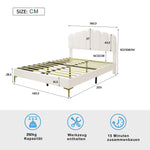 Upholstered Double Bed, 140x200cm with Headboard & Slatted Frame, Beige Velvet