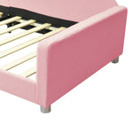 Children's Bed Upholstered 90*200cm, Multifunctional Sofa Bed with Backrest and Armrests, Teddy Fabric Pink