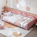 Children's Bed Upholstered 90*200cm, Multifunctional Sofa Bed with Backrest and Armrests, Teddy Fabric Pink