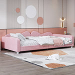 Children's Bed Upholstered 90*200cm, Multifunctional Sofa Bed with Backrest and Armrests, Teddy Fabric Pink