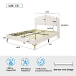 Upholstered Double Bed, 140x200cm with Headboard & Slatted Frame, Beige Velvet