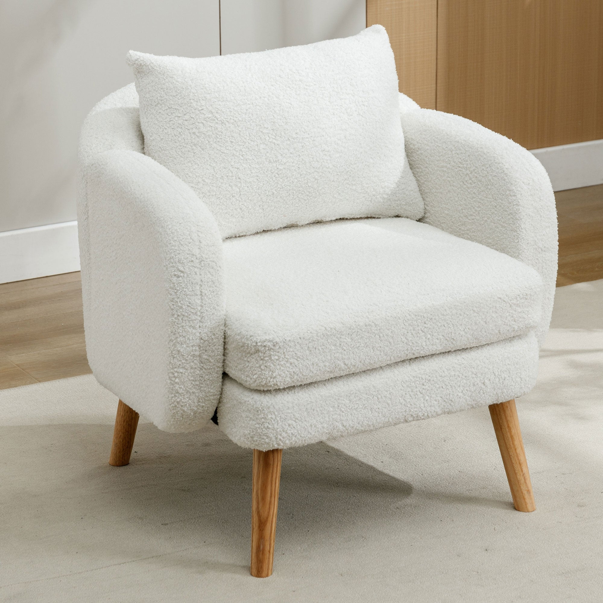 Teddy Velvet Armchair, Modern Simple Thick Cushion, Upholstered, Solid Wood Leg