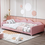 Children's Bed Upholstered 90*200cm, Multifunctional Sofa Bed with Backrest and Armrests, Teddy Fabric Pink