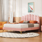 Upholstered Double Bed, 140x200cm, Headboard & Slatted Frame, Velvet Pink