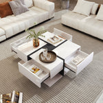 Coffee Table, High-Gloss with 4 Drawers, Linear Design