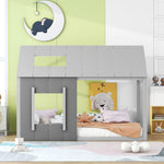 90 x 200 Children's Bed, House-Shaped with Roof and Window, Dark Grey and Light Grey