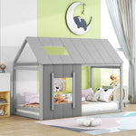 90 x 200 Children's Bed, House-Shaped with Roof and Window, Dark Grey and Light Grey