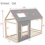 House Children's Bed 90x200cm with Roof and Window - Natural/Grey